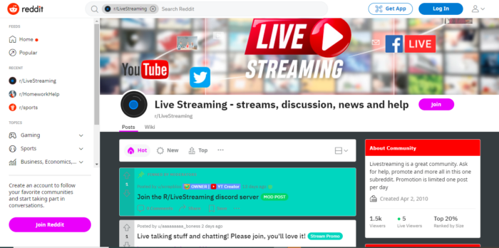 Live Streams on Reddit