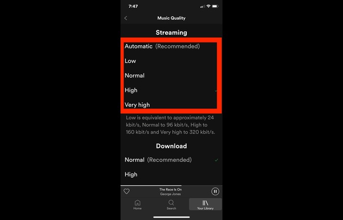Adjust Spotify audio quality settings