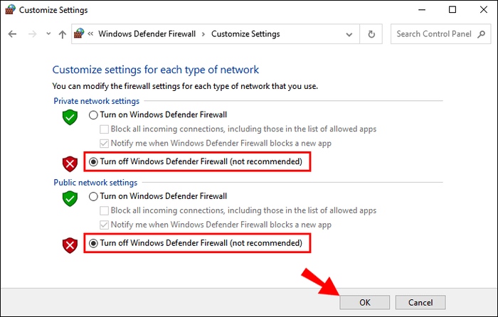 Disable Firewall or Adjust the Settings