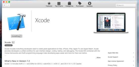 Installing Xcode from Mac App Store