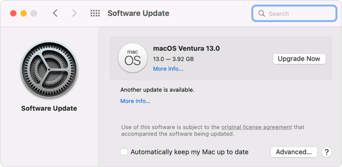 MacBook software update screen