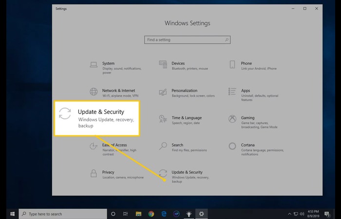 Update & Security in Windows Settings