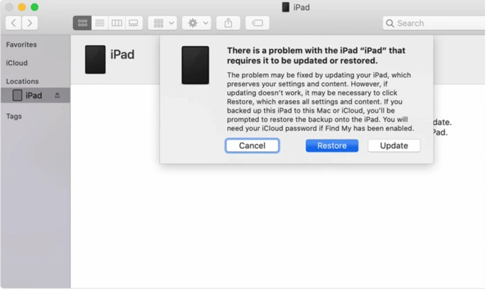 iTunes Restore iPad Interface