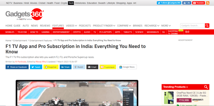 F1 TV App and Pro Subscription in India