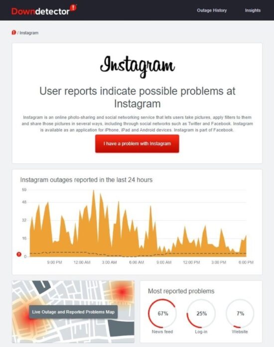 Downdetector Instagram page