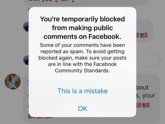 Facebook temporary ban message