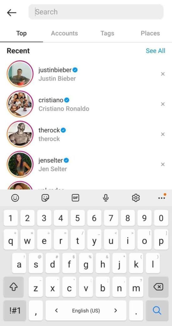 Instagram search bar
