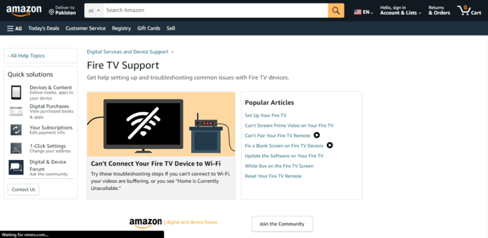 Amazon Fire TV Support Page