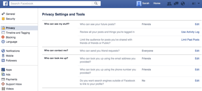 FACEBOOK PRIVACY SETTINGS