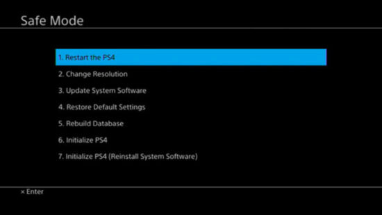PS4 Safe Mode screen