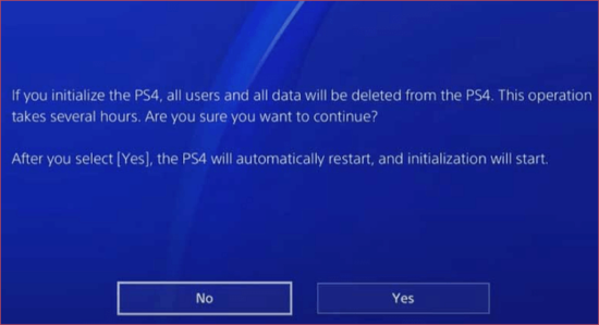 PS4 factory reset screen