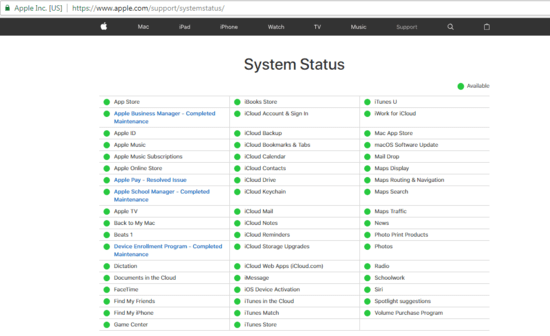 Check Apple Systems Status Page
