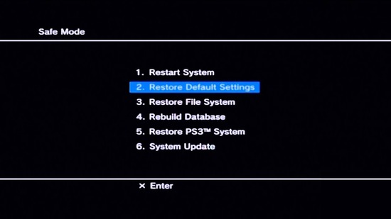 PS3 safe mode restore