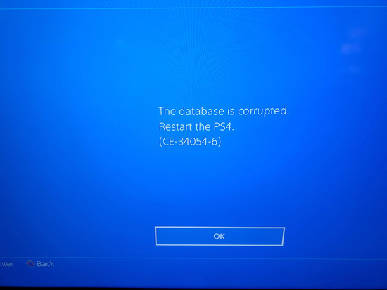 the database is corrupted ps4